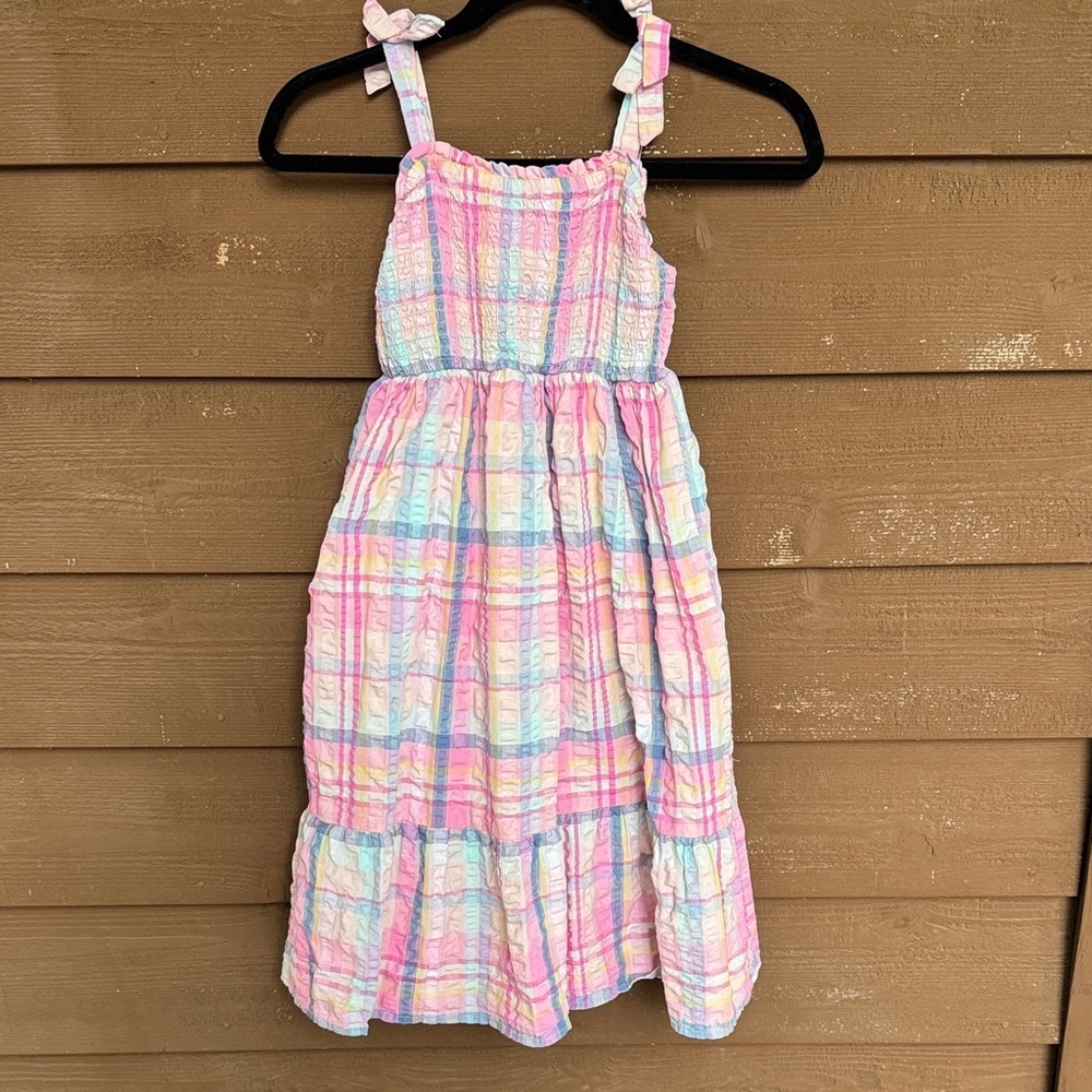 btween Pastel Plaid Smocked Kids Dress size 7 - Picture 1 of 4